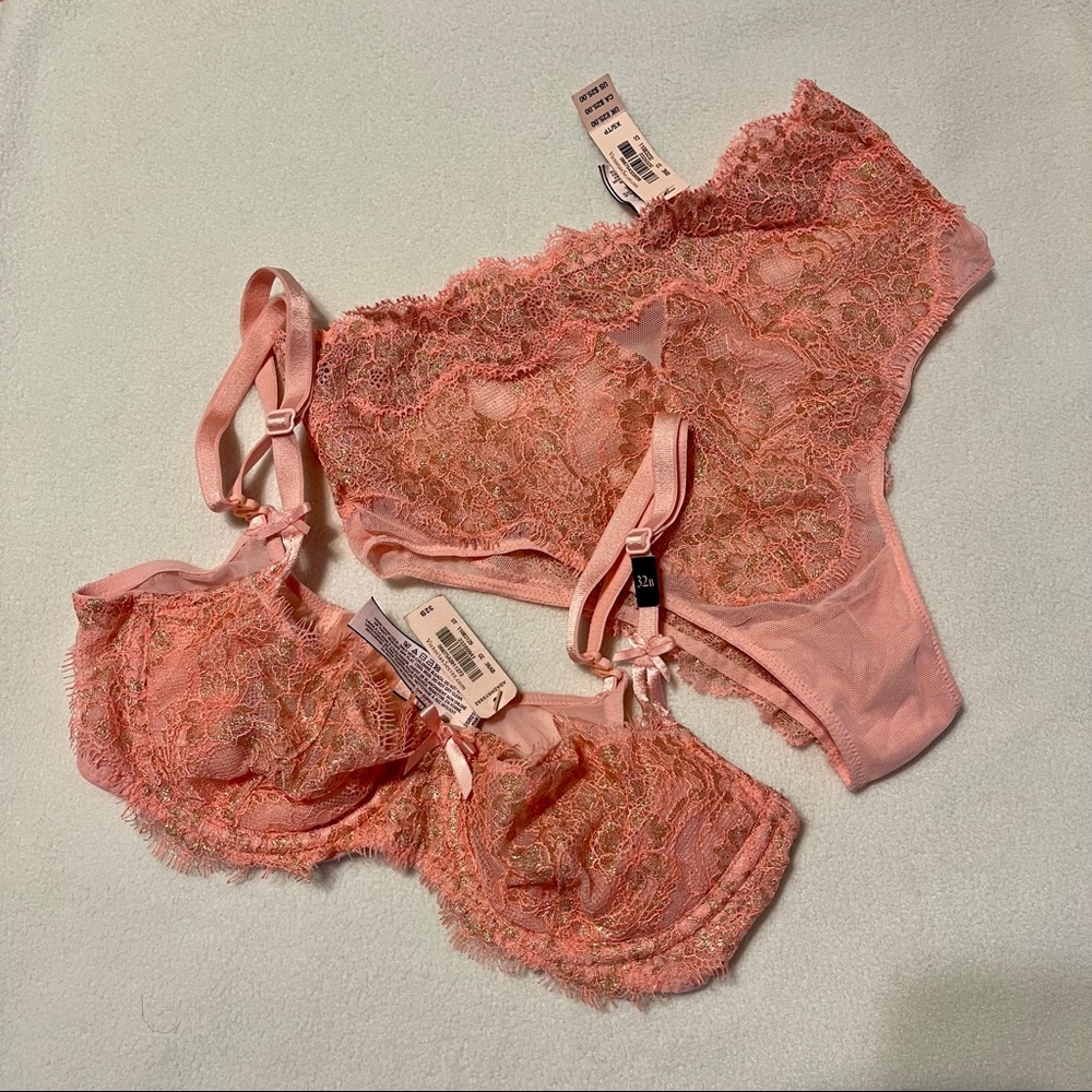 NWT pink and gold bra and panty set
